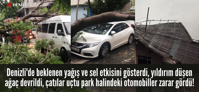 Denizli'de beklenen yağış ve fırtına etsikisini gösterdi, çatılar uçtu ağaçlar devrildi!