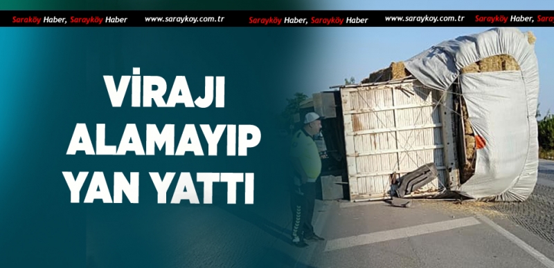 KAMYON YOL ORTASINA DEVRİLDİ 