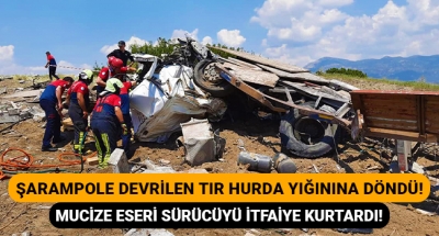 Şarampole devrilen tır hurda yığınına döndü! Mucize eseri sürücüyü itfaiye kurtardı!